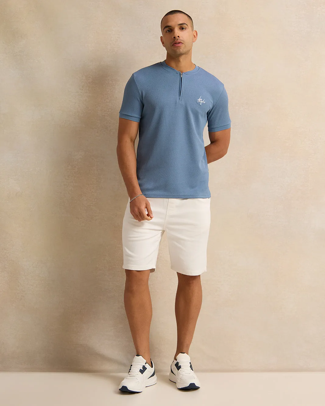 Men Blue Jacquard Zip Front T-Shirt sold by Redtag product image thumbnail 2