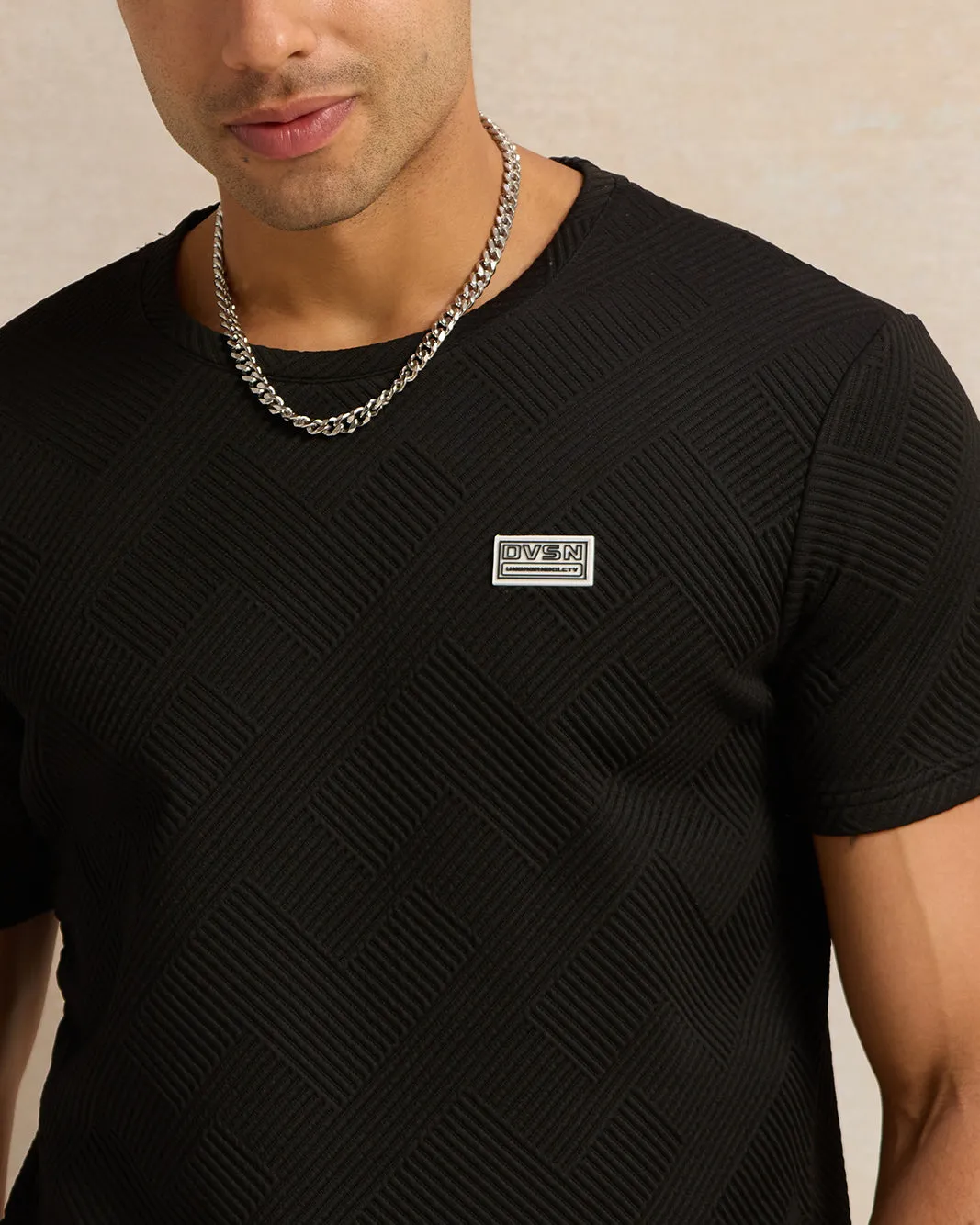 Men Black Jacquard T-Shirt sold by Redtag product image thumbnail 4