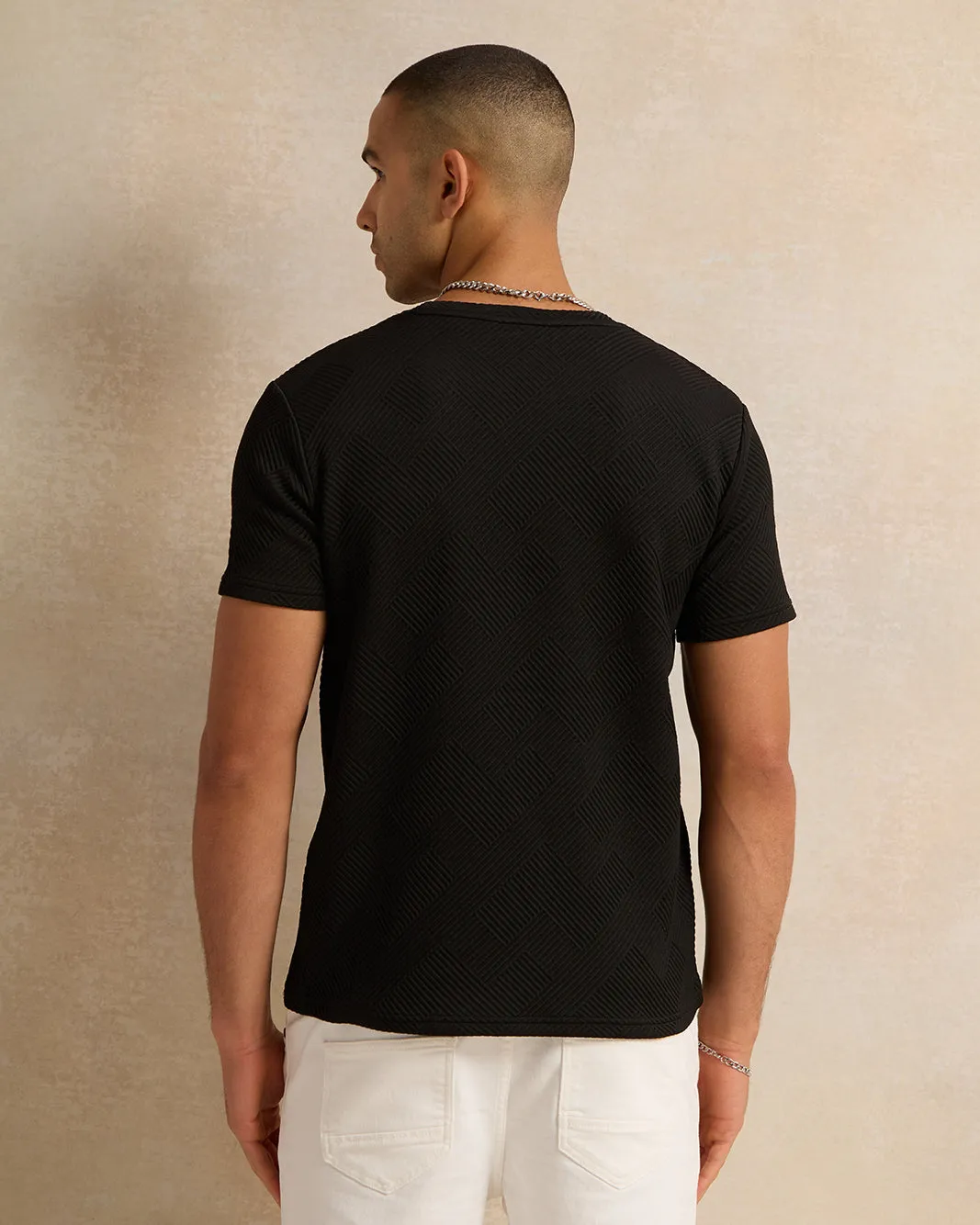 Men Black Jacquard T-Shirt sold by Redtag product image thumbnail 3