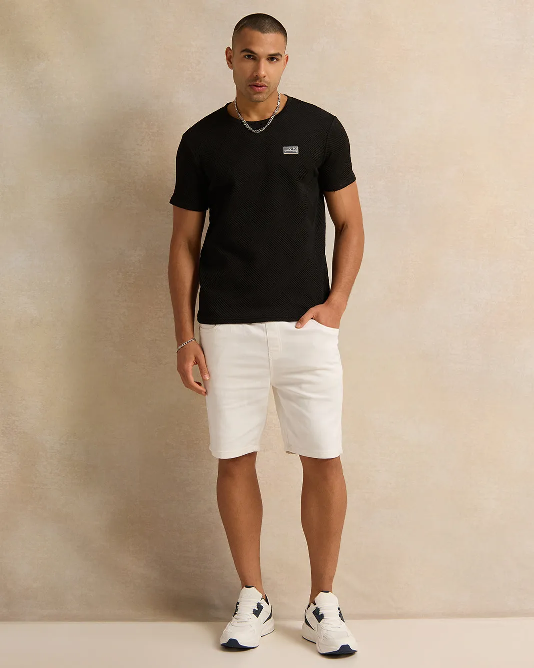 Men Black Jacquard T-Shirt sold by Redtag product image thumbnail 2