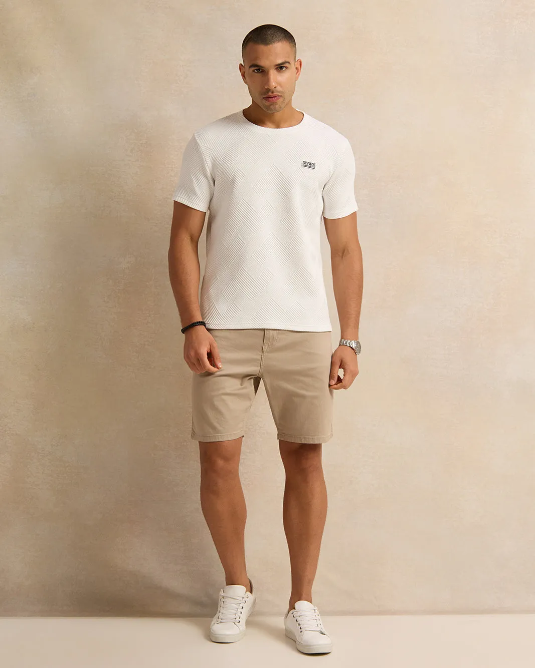 Men White Jacquard T-Shirt sold by Redtag product image thumbnail 2