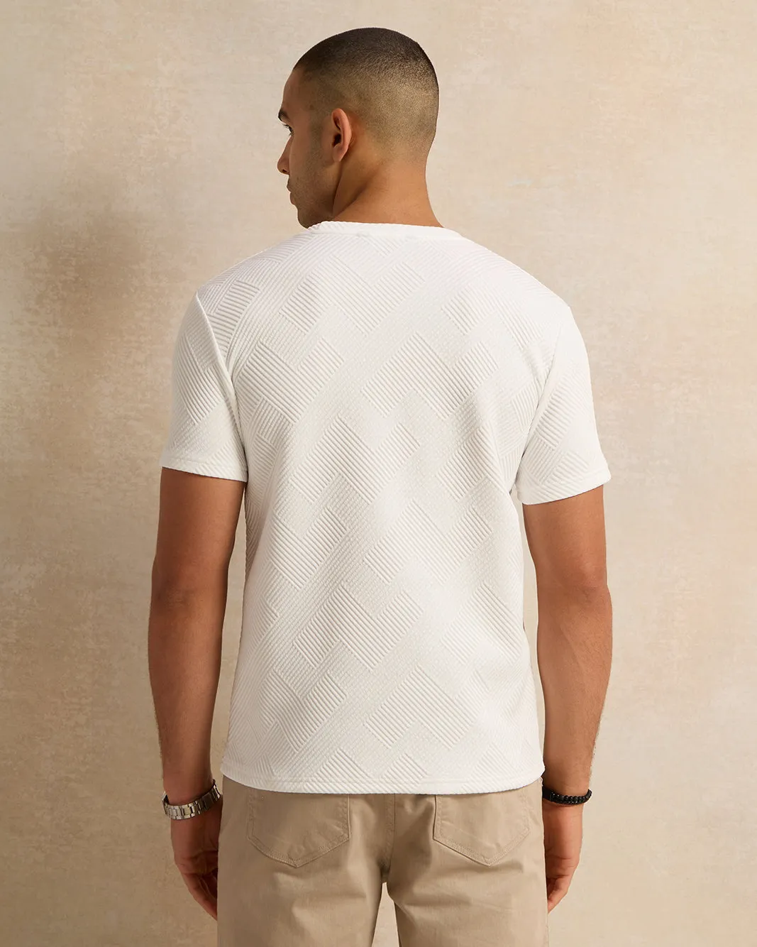 Men White Jacquard T-Shirt sold by Redtag product image thumbnail 3