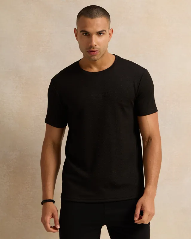 Men Black Jacquard T-Shirt sold by Redtag