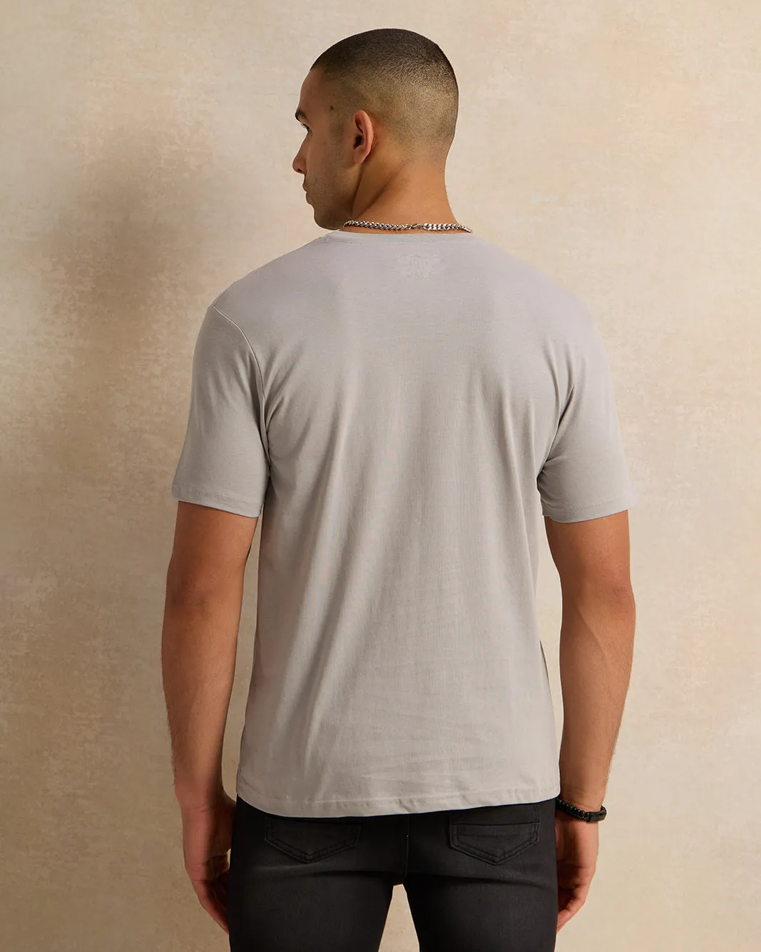 Men Grey Plain Basic T-Shirt sold by Redtag product image thumbnail 3