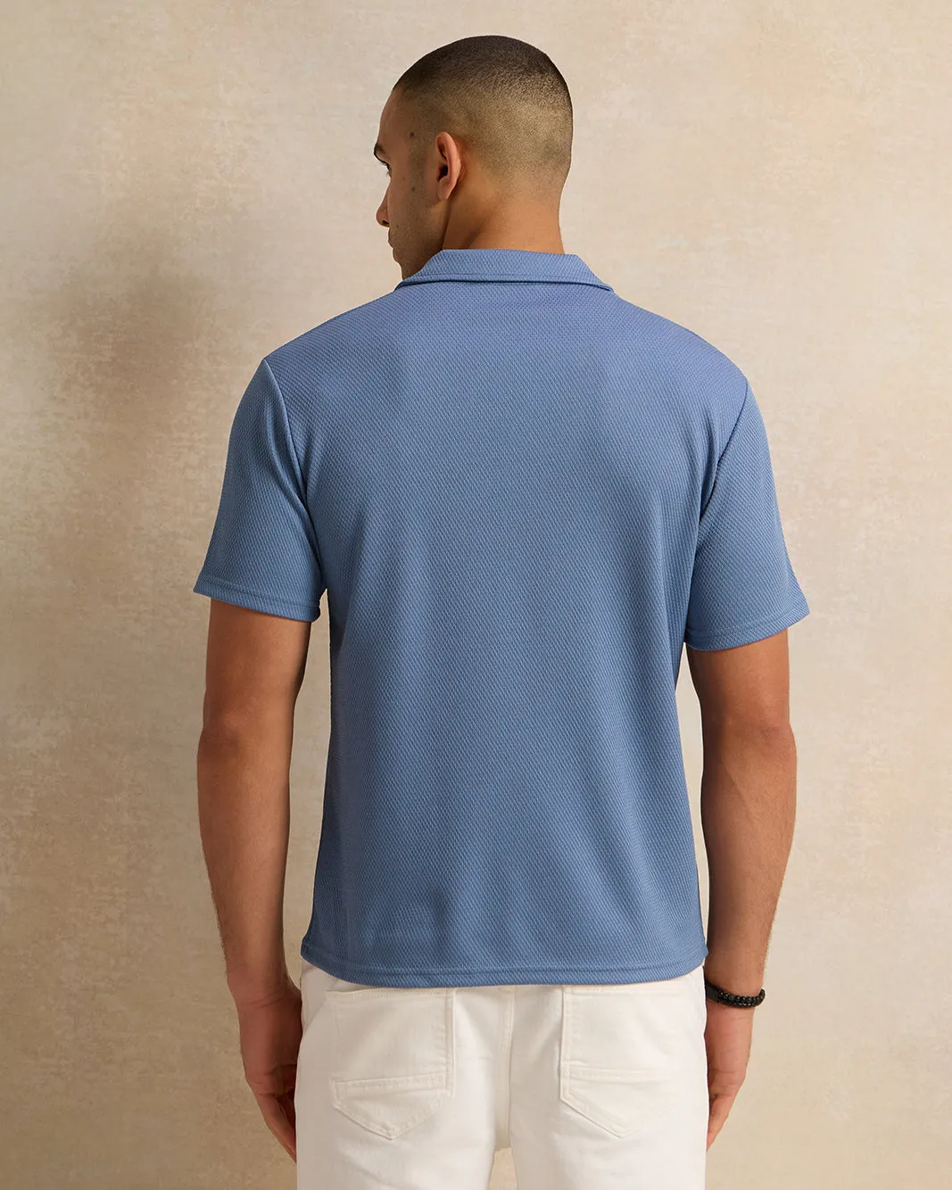 Men Blue Jacquard Short Sleeve Shirt sold by Redtag product image thumbnail 3