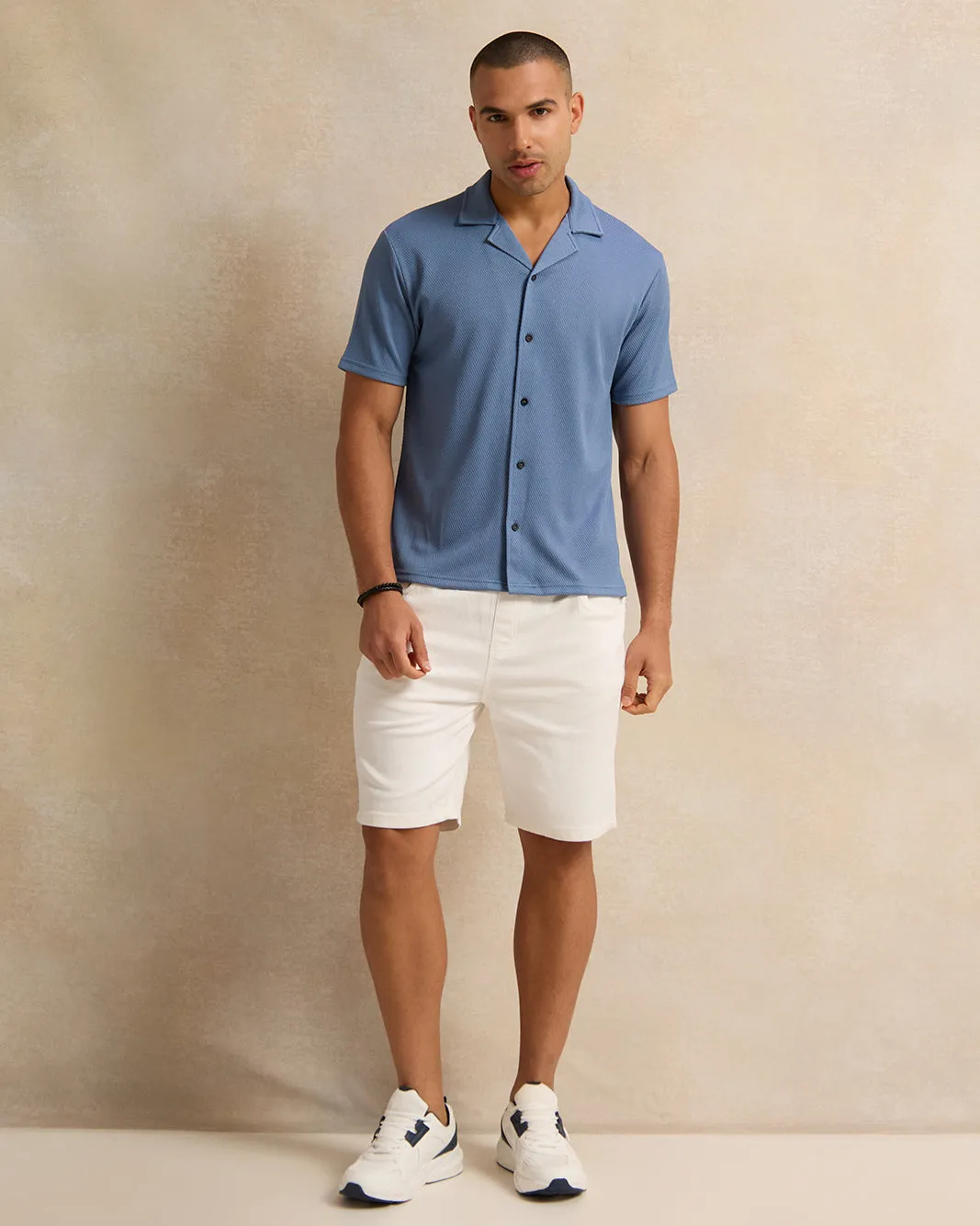 Men Blue Jacquard Short Sleeve Shirt sold by Redtag product image thumbnail 2