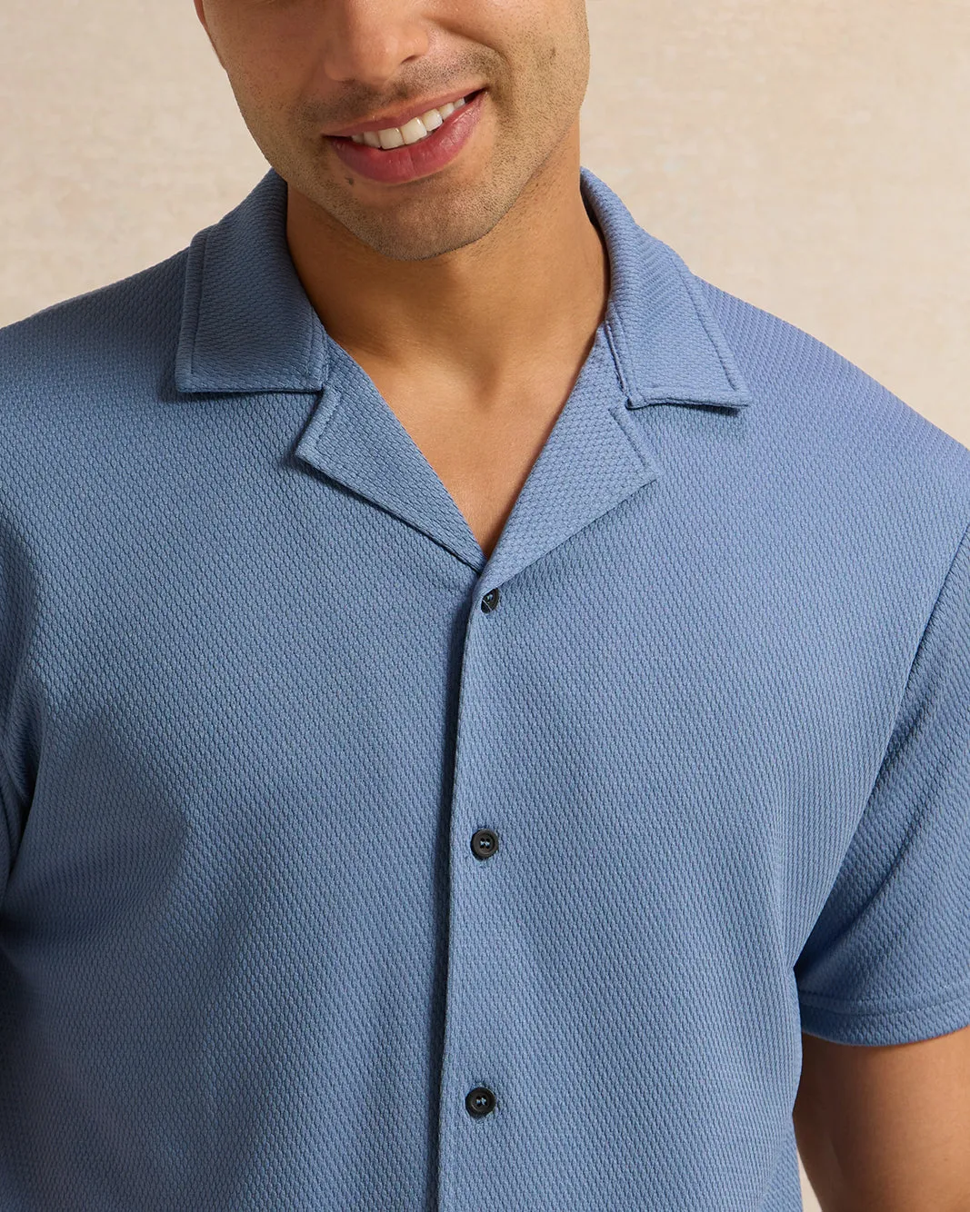 Men Blue Jacquard Short Sleeve Shirt sold by Redtag product image thumbnail 4