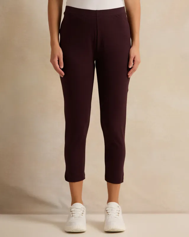 Women Burgundy And Black Plain Leggings Set (Pack Of 2) sold by Redtag