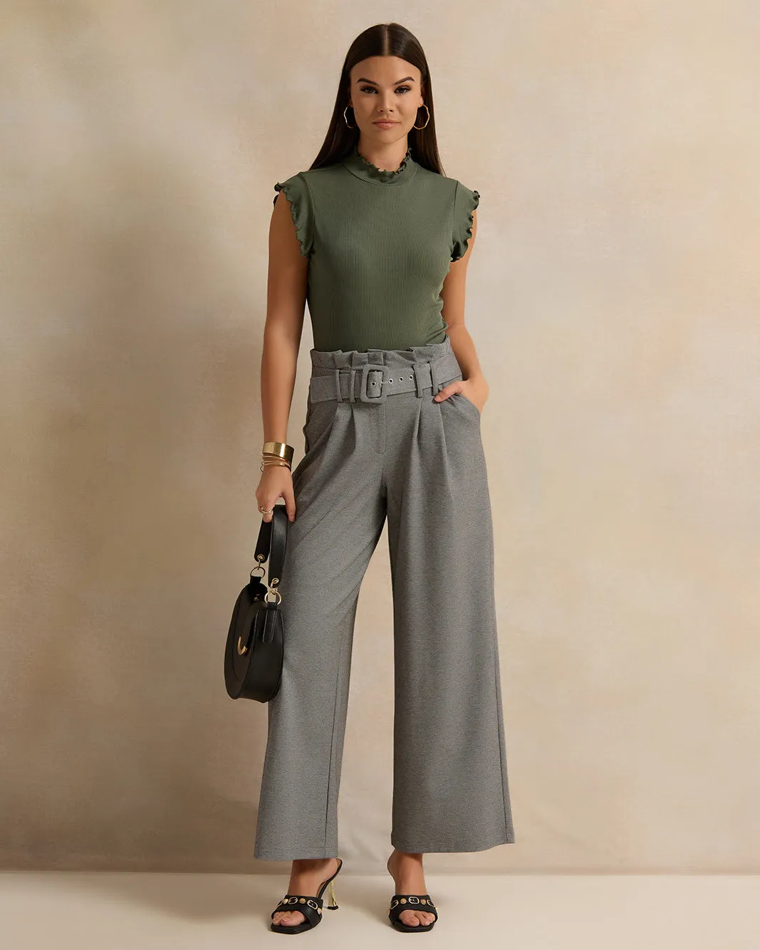 Women Olive Ribbed T-Shirt sold by Redtag product image thumbnail 2