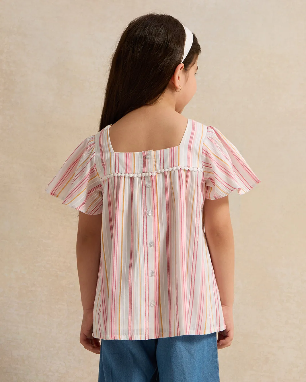 Girls Pink Striped Woven Blouse sold by Redtag product image thumbnail 3