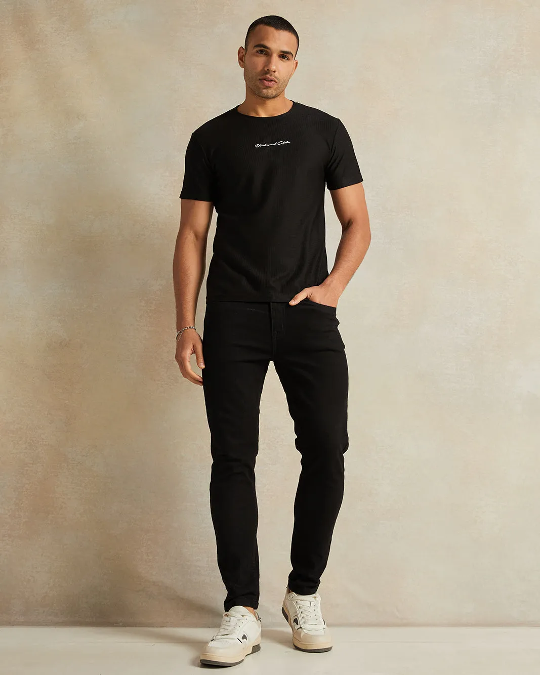 Men Black Jacquard T-Shirt sold by Redtag product image thumbnail 2