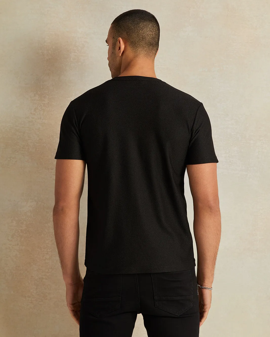 Men Black Jacquard T-Shirt sold by Redtag product image thumbnail 3