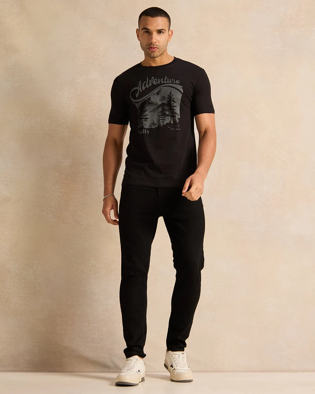 Men Black Printed Short Sleeve T-Shirt sold by Redtag product image thumbnail 2
