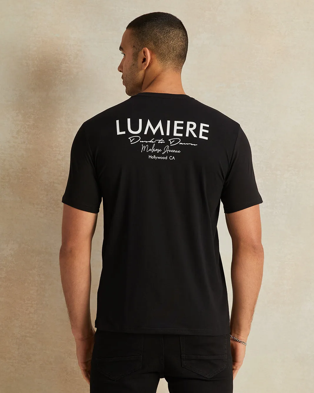 Men Printed Black Cotton Printed Short Sleeve T-Shirt sold by Redtag product image thumbnail 3