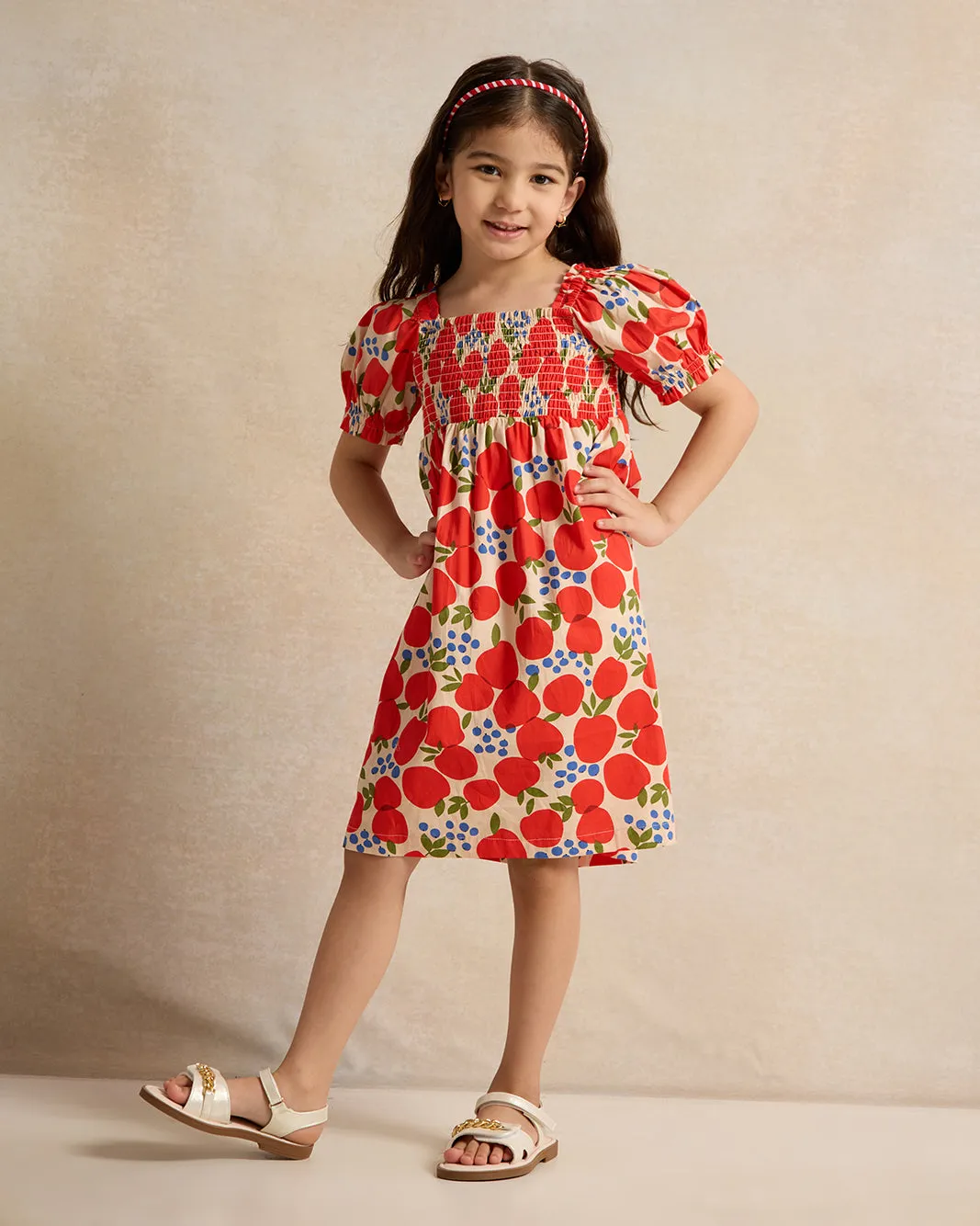 Girls Red Allover Print Poplin Dress sold by Redtag product image thumbnail 2