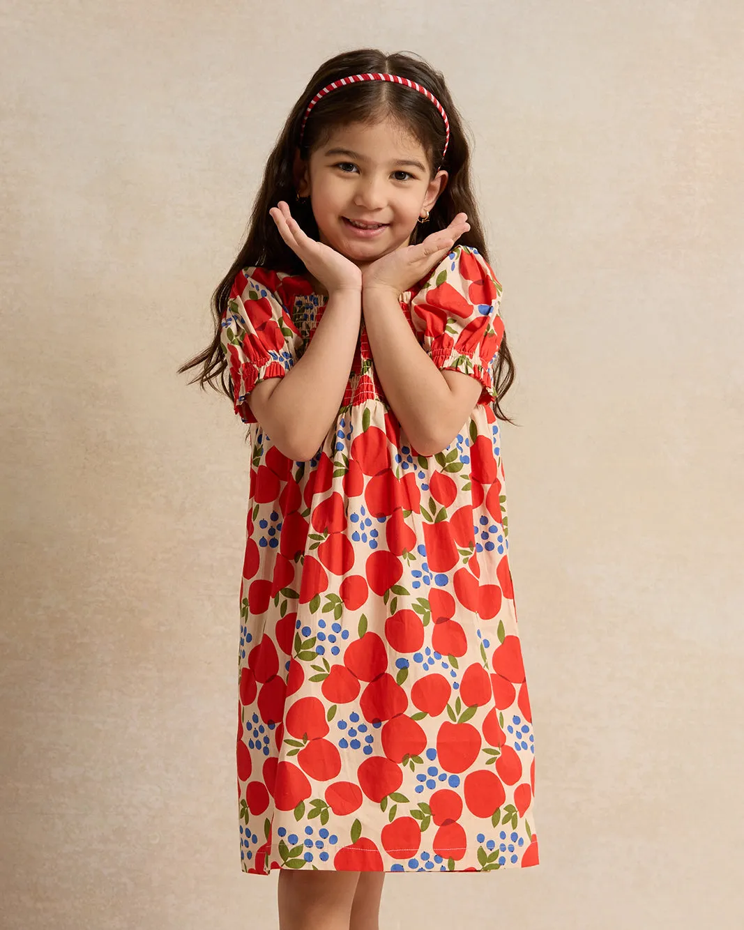Girls Red Allover Print Poplin Dress sold by Redtag