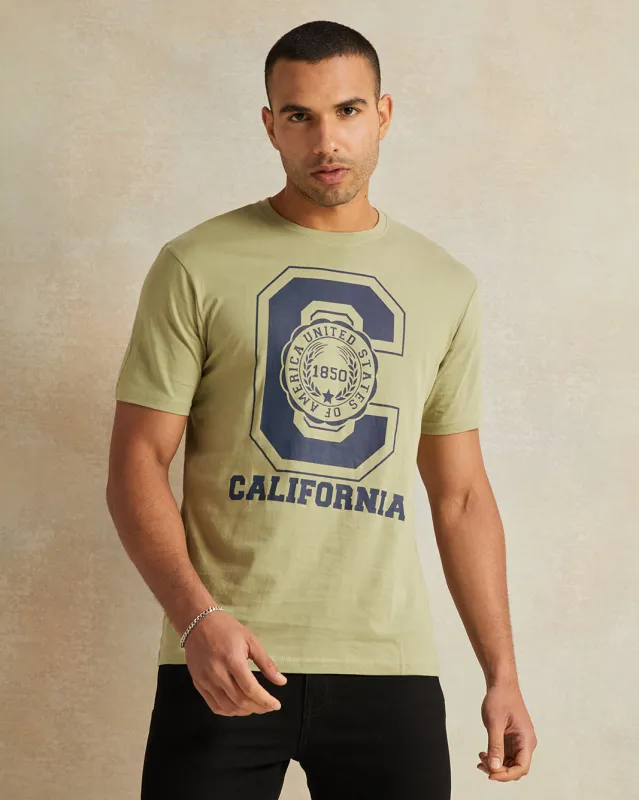 Men Green California Print T-Shirt sold by Redtag