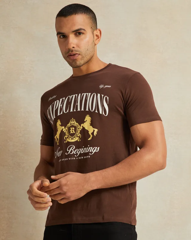 Men Brown Expectations Print Graphic T-Shirt sold by Redtag