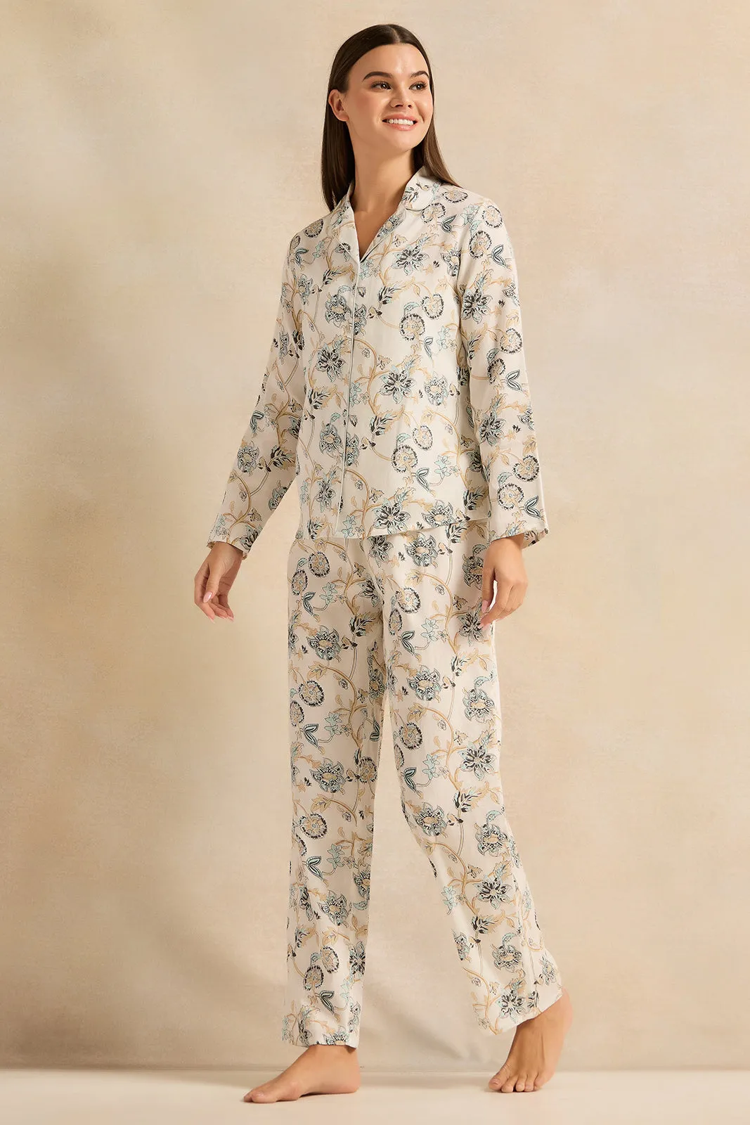 Women White Printed Pyjama Set (2 Piece) sold by Redtag