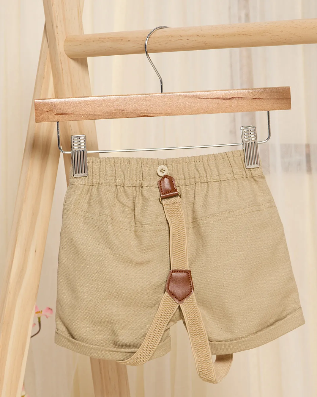 Infant Boys Beige Linen Shorts With Suspender sold by Redtag product image thumbnail 4