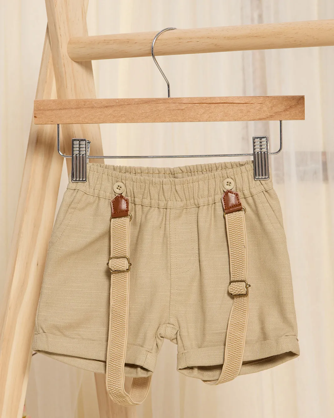Infant Boys Beige Linen Shorts With Suspender sold by Redtag
