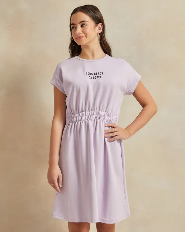 Senior Girls Lilac Printed Dress sold by Redtag