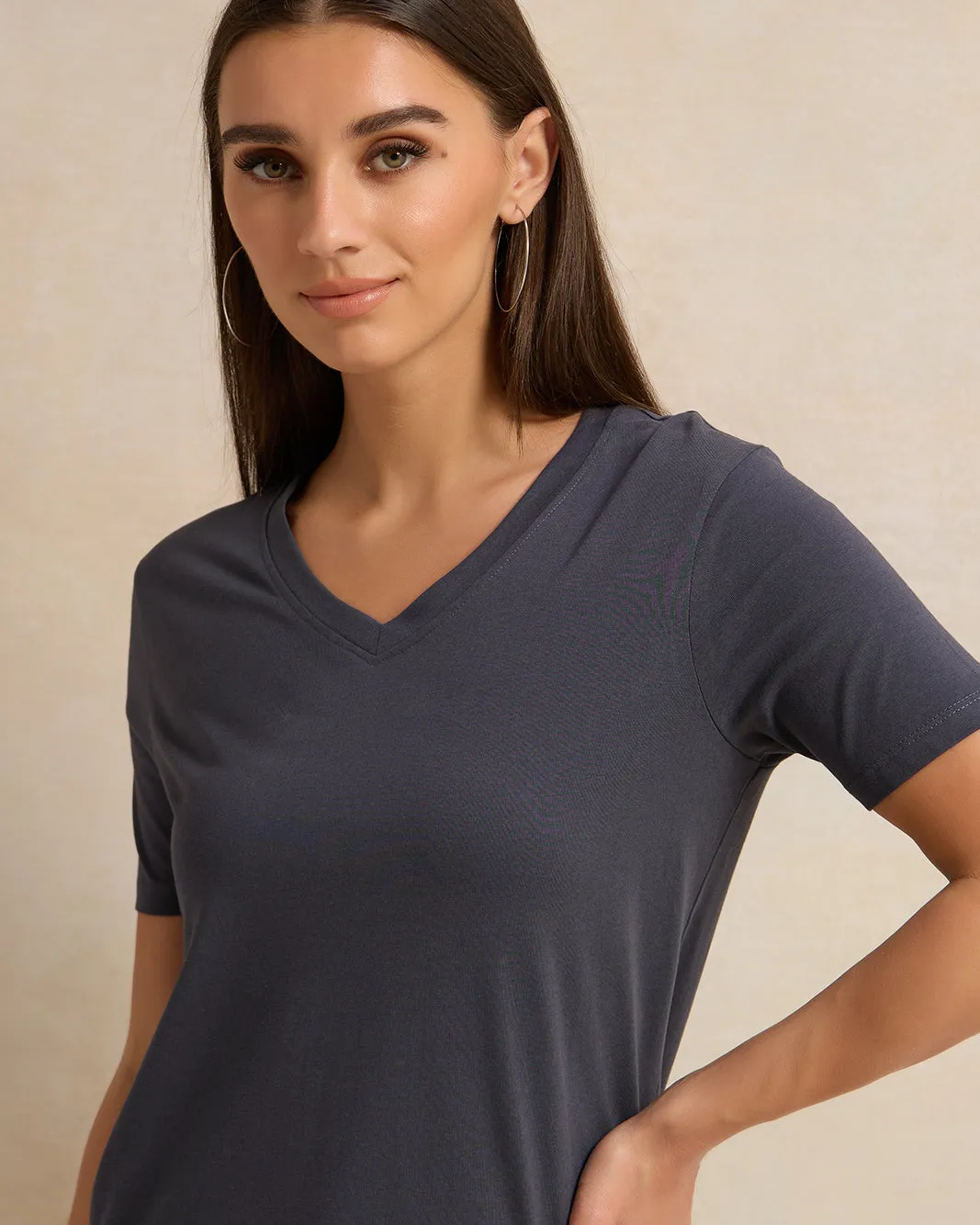Women Charcoal Basic T-Shirt sold by Redtag product image thumbnail 4