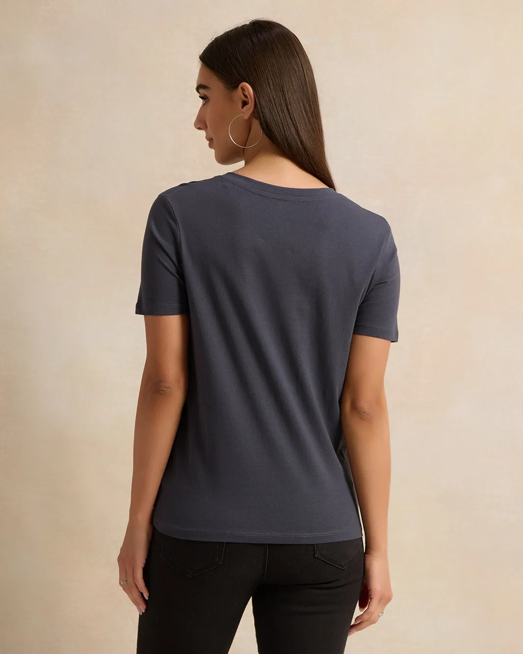 Women Charcoal Basic T-Shirt sold by Redtag product image thumbnail 3