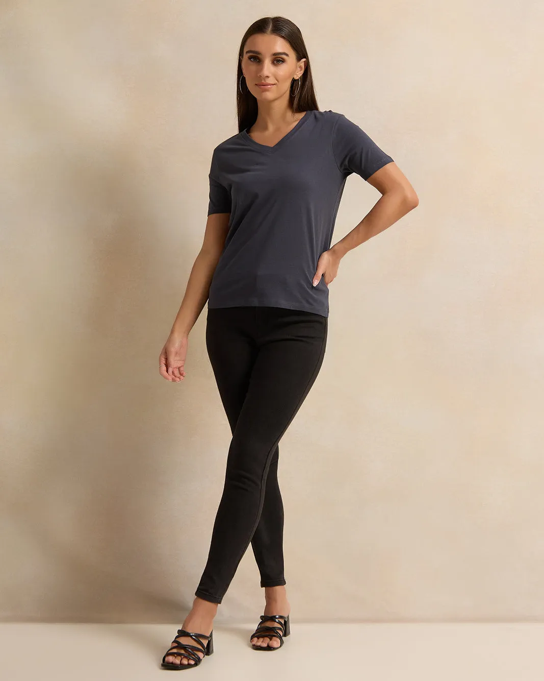 Women Charcoal Basic T-Shirt sold by Redtag product image thumbnail 2