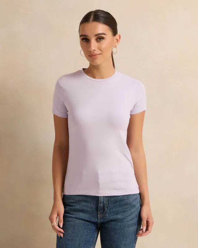 Women Lilac Crew Neck Basic T-Shirt sold by Redtag