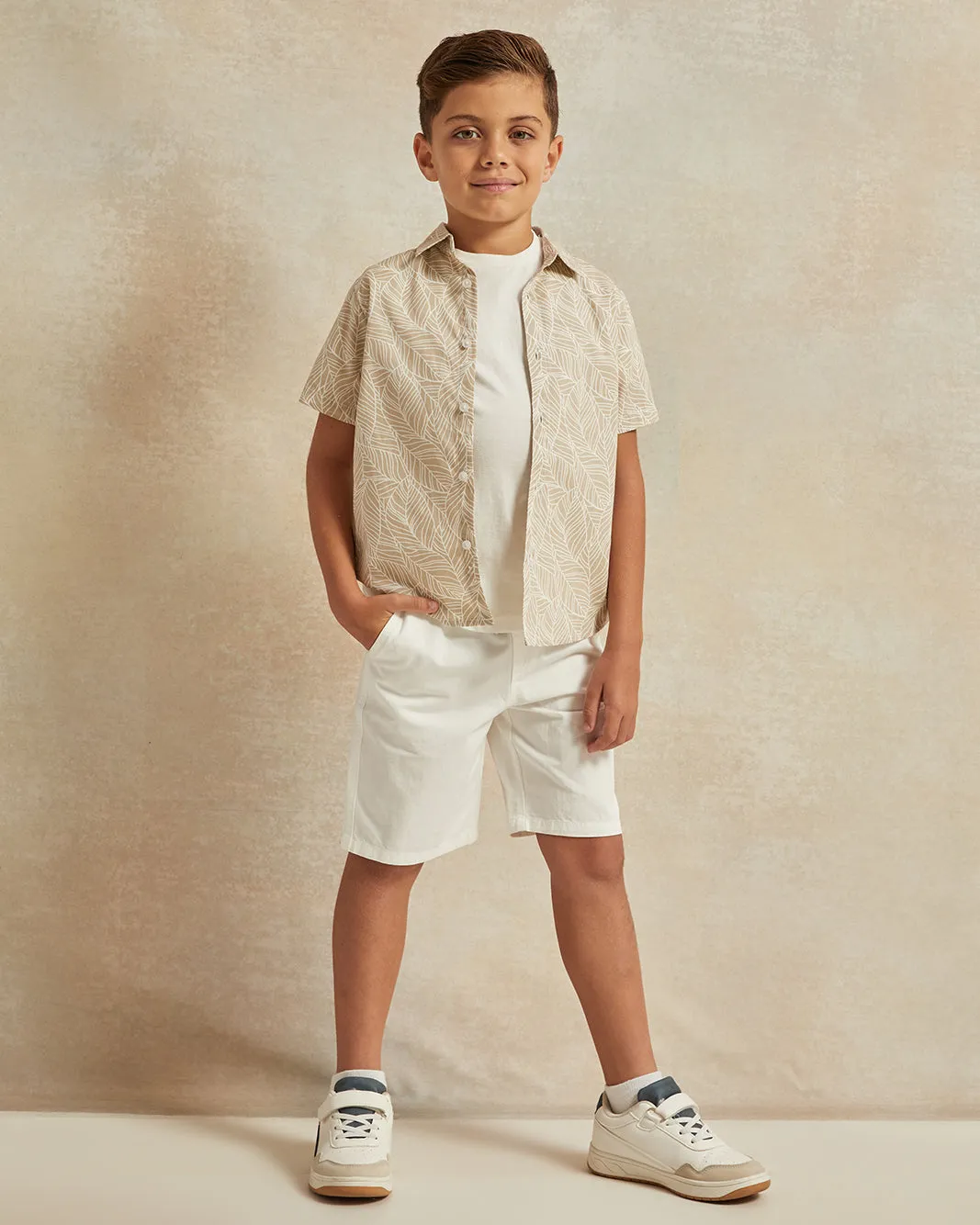 Boys Beige Leaves Printed Shirt And T-Shirt (2 Piece) sold by Redtag product image thumbnail 3