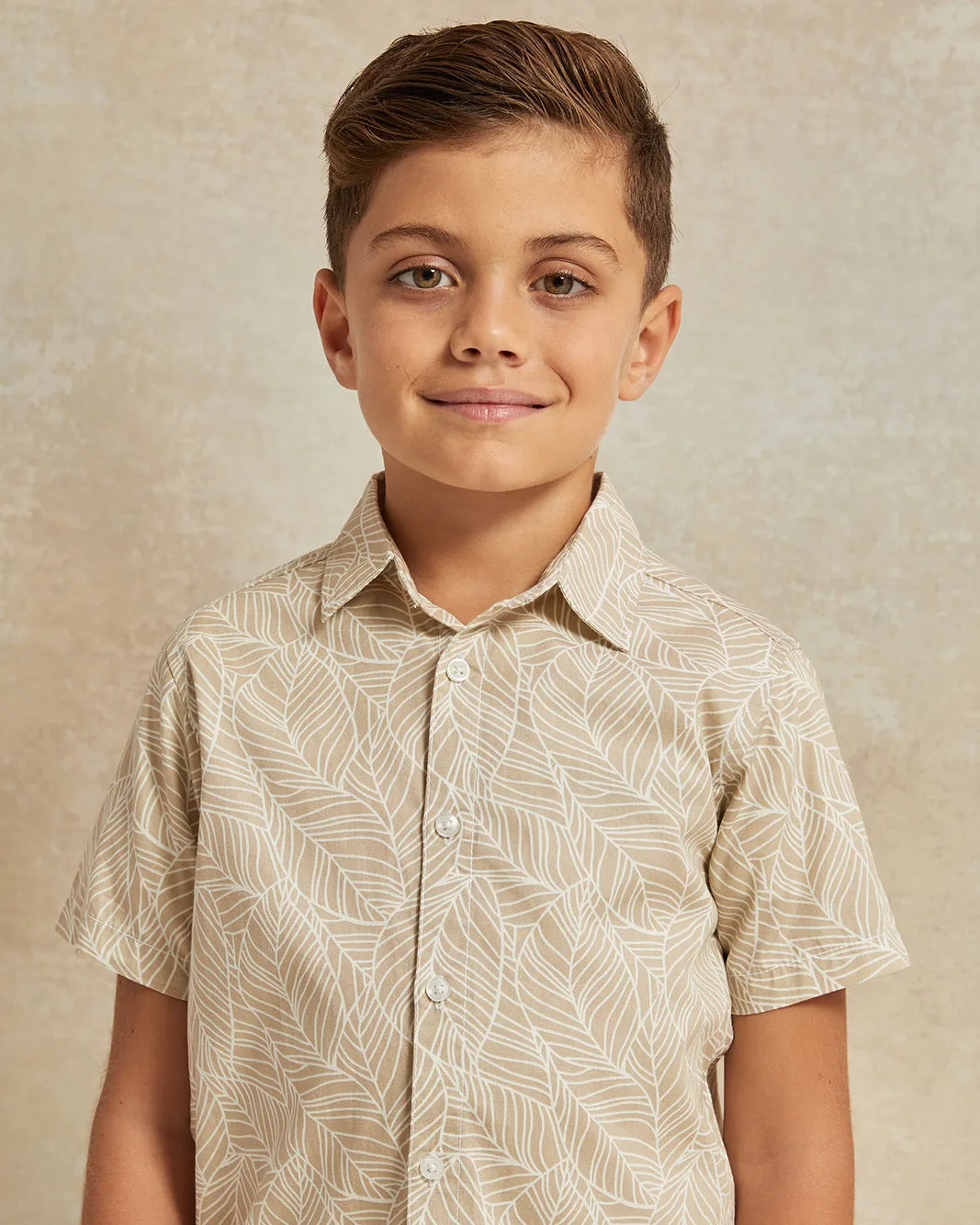 Boys Beige Leaves Printed Shirt And T-Shirt (2 Piece) sold by Redtag product image thumbnail 5