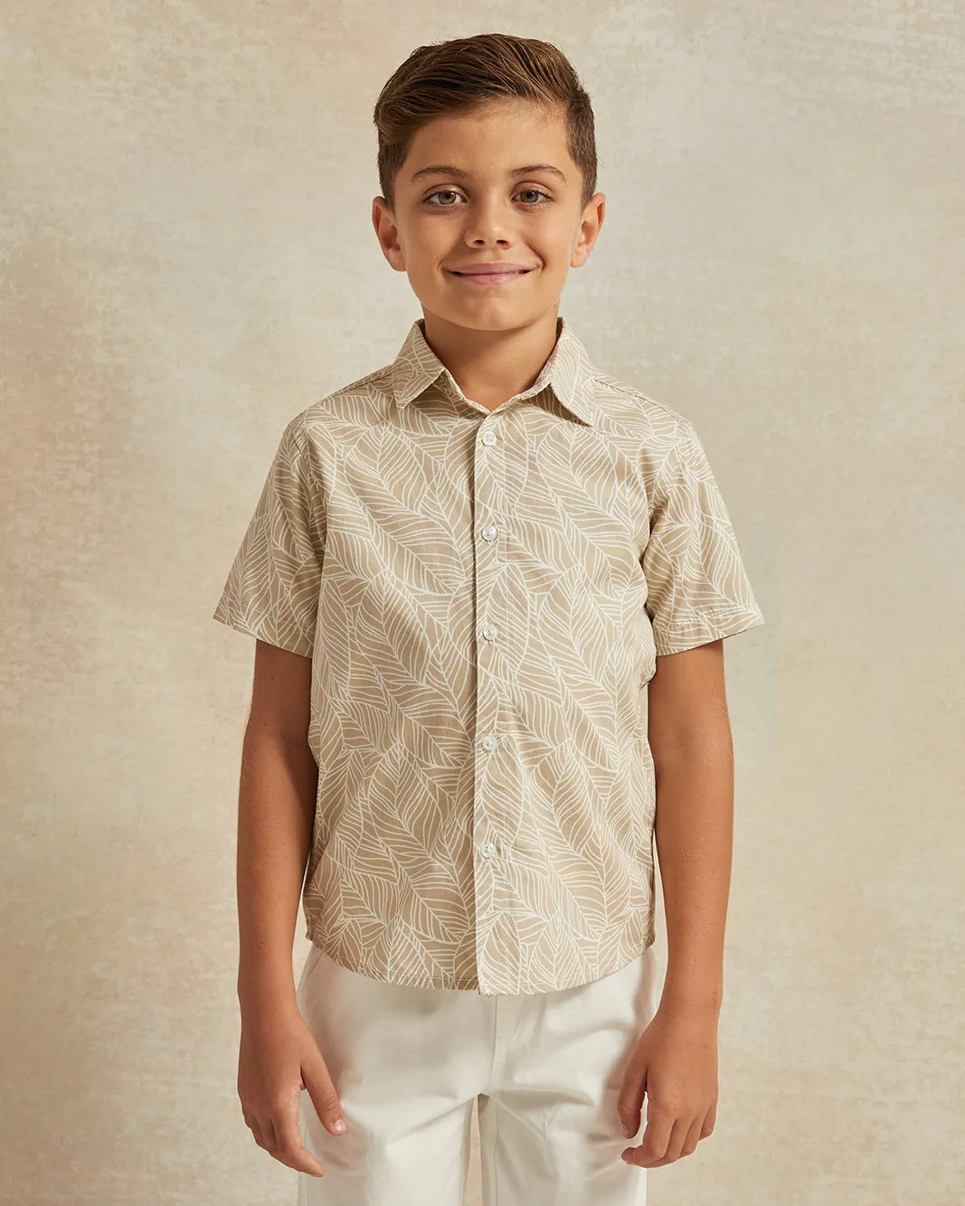 Boys Beige Leaves Printed Shirt And T-Shirt (2 Piece) sold by Redtag