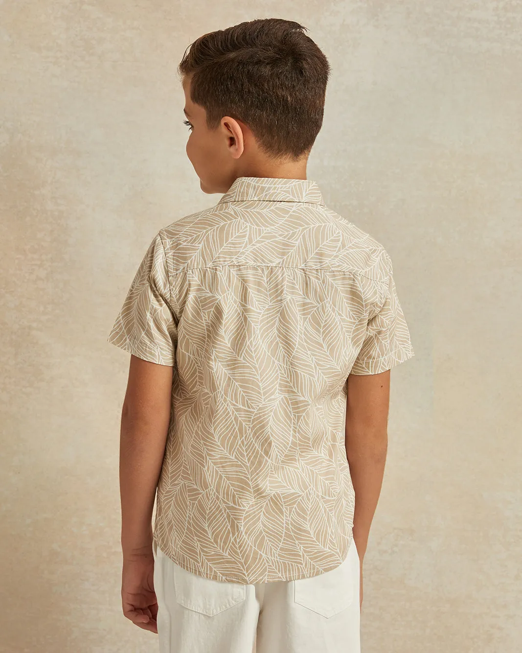 Boys Beige Leaves Printed Shirt And T-Shirt (2 Piece) sold by Redtag product image thumbnail 4