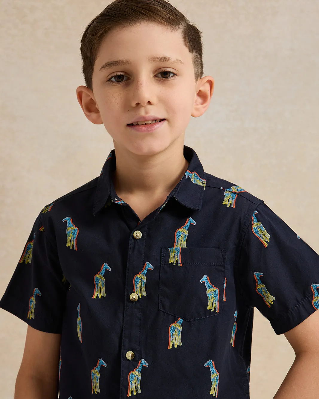 Boys Navy Giraffe Printed Shirt And T-Shirt (2 Piece) sold by Redtag product image thumbnail 5
