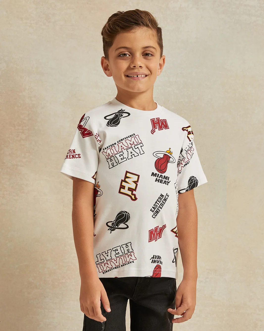 Boys White Miami Heat Print Oversized T-Shirt sold by Redtag