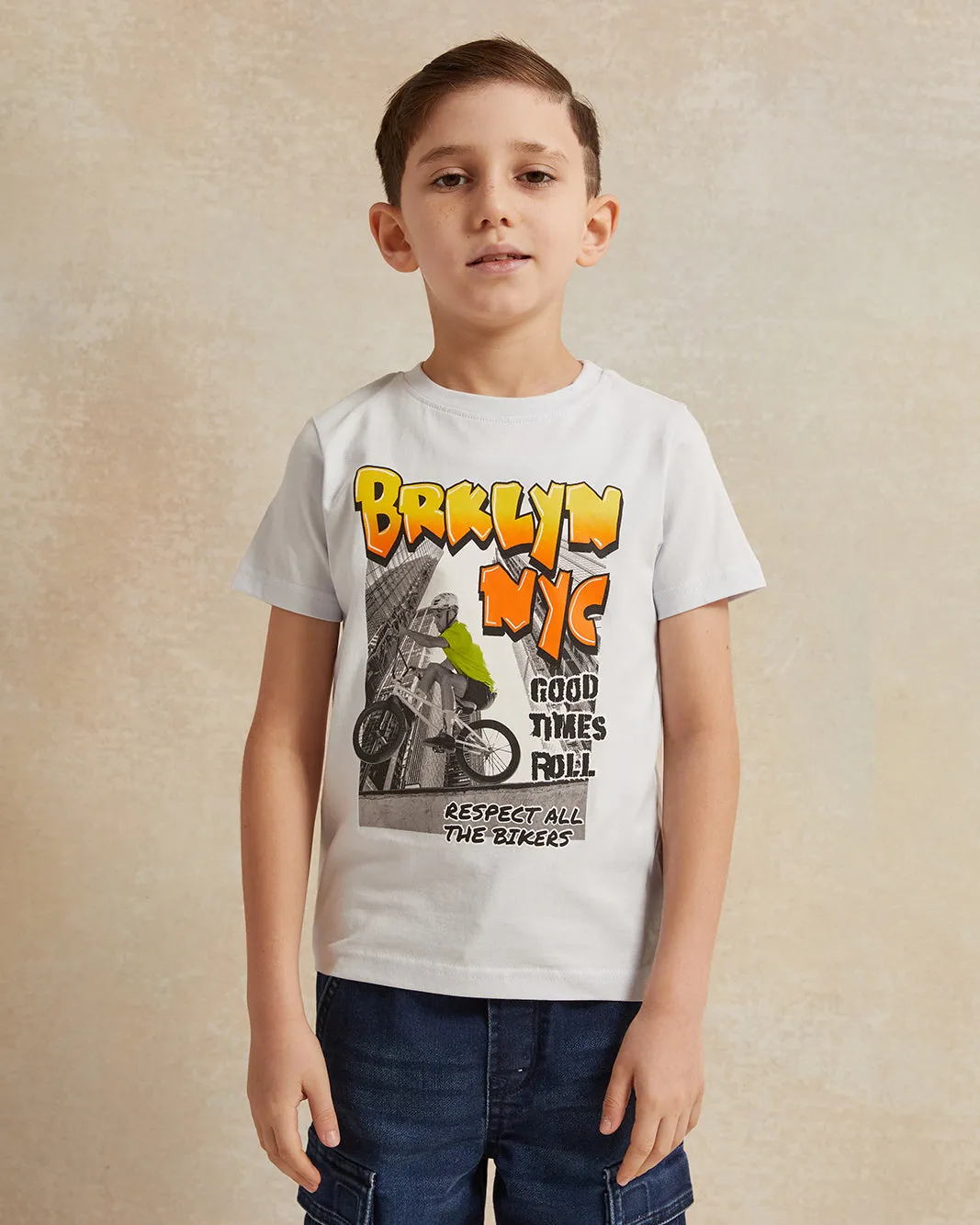 Boys Blue Brooklyn Print T-Shirt sold by Redtag