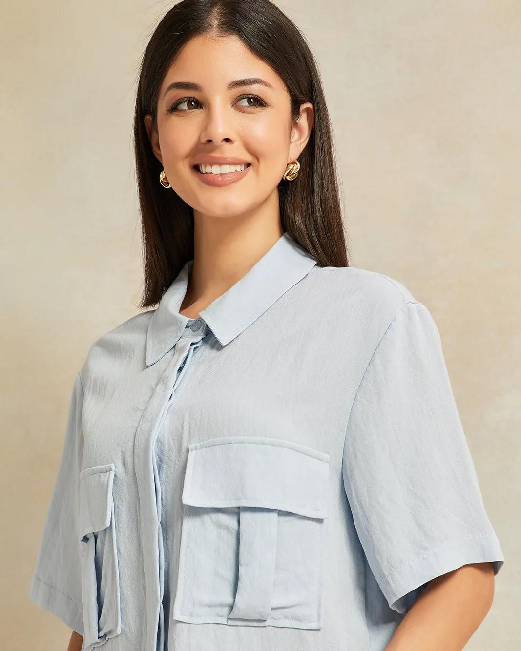 Women Blue Pocket Detailed Shirt sold by Redtag product image thumbnail 4