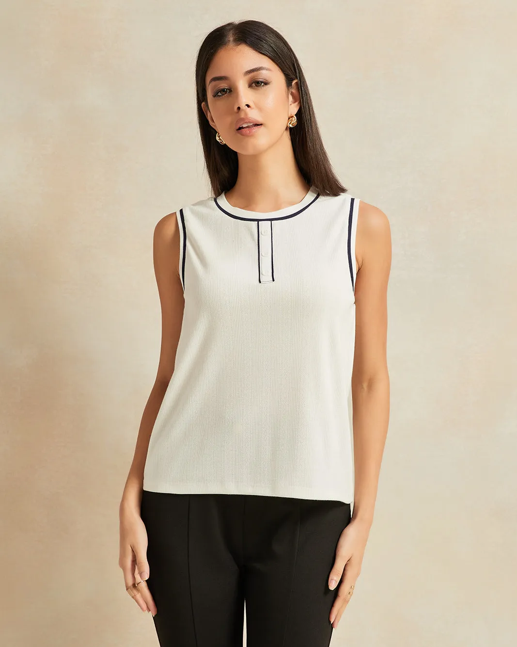 Women Ivory Piping Detailed Jacquard Top sold by Redtag