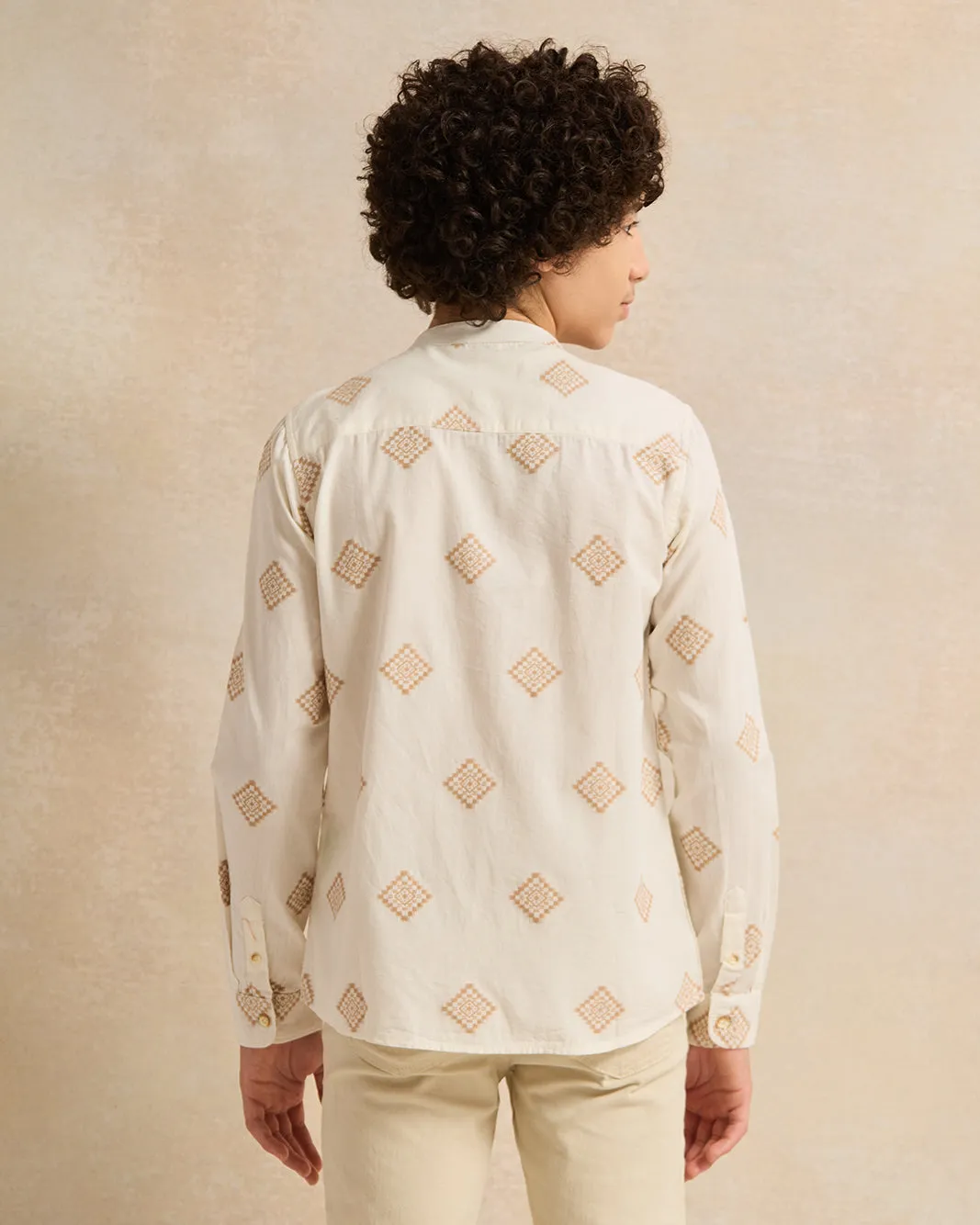 Senior Boys White Long Sleeve Jacquard Shirt sold by Redtag product image thumbnail 3