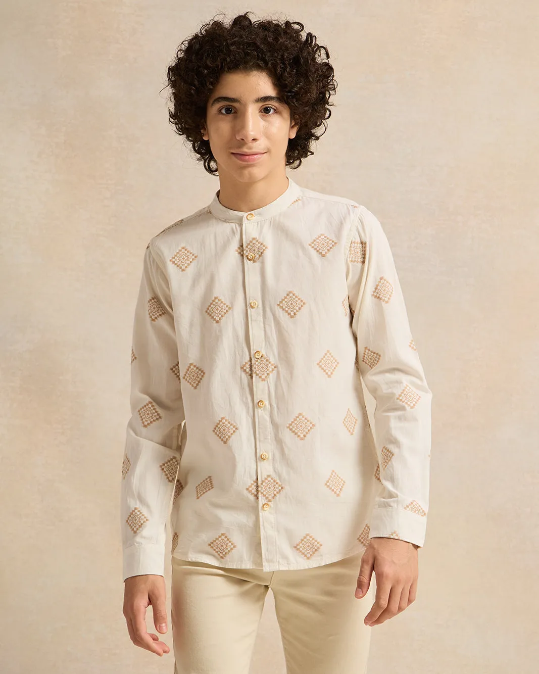 Senior Boys White Long Sleeve Jacquard Shirt sold by Redtag