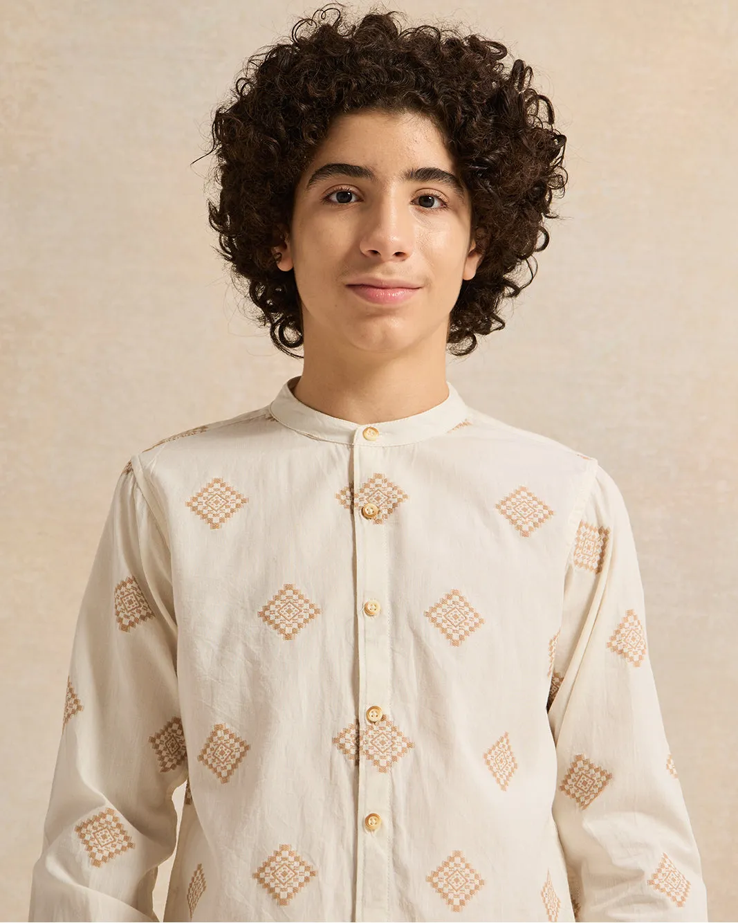 Senior Boys White Long Sleeve Jacquard Shirt sold by Redtag product image thumbnail 4