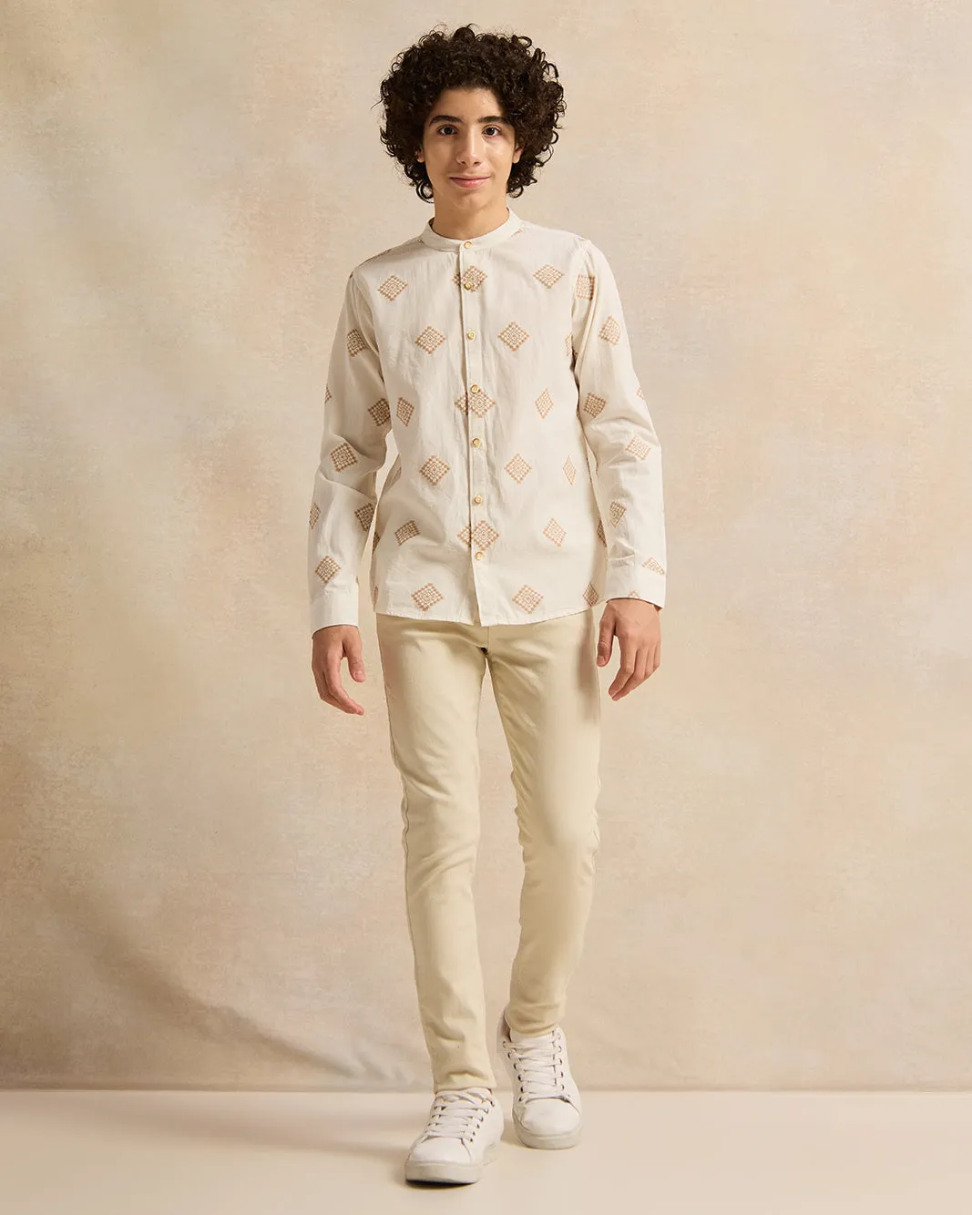 Senior Boys White Long Sleeve Jacquard Shirt sold by Redtag product image thumbnail 2