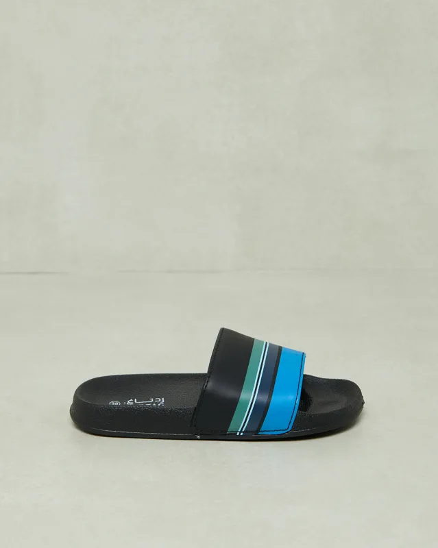 Boys Black Striped Molded Slide sold by Redtag