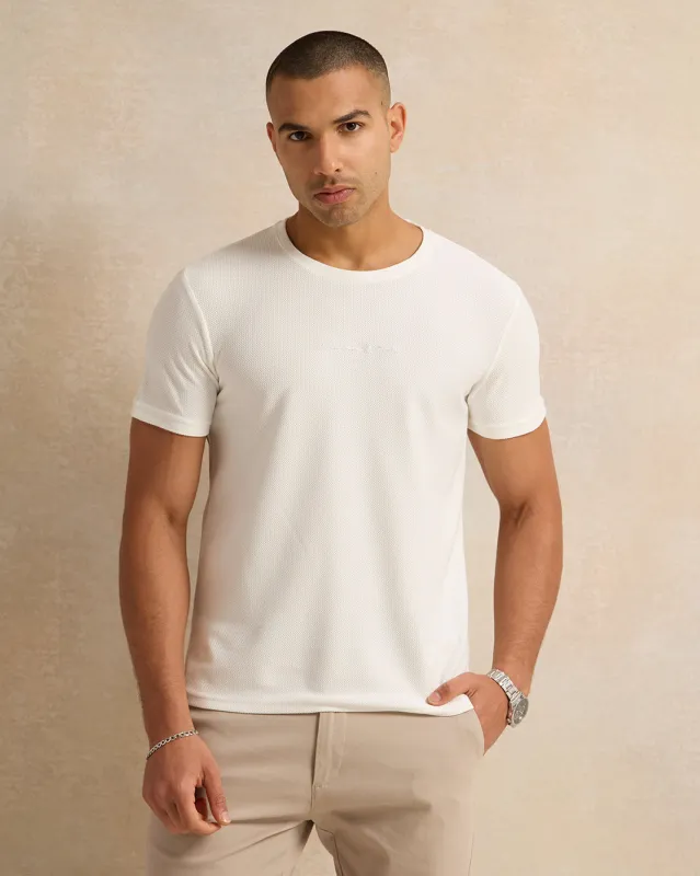 Men White Jacquard T-Shirt sold by Redtag
