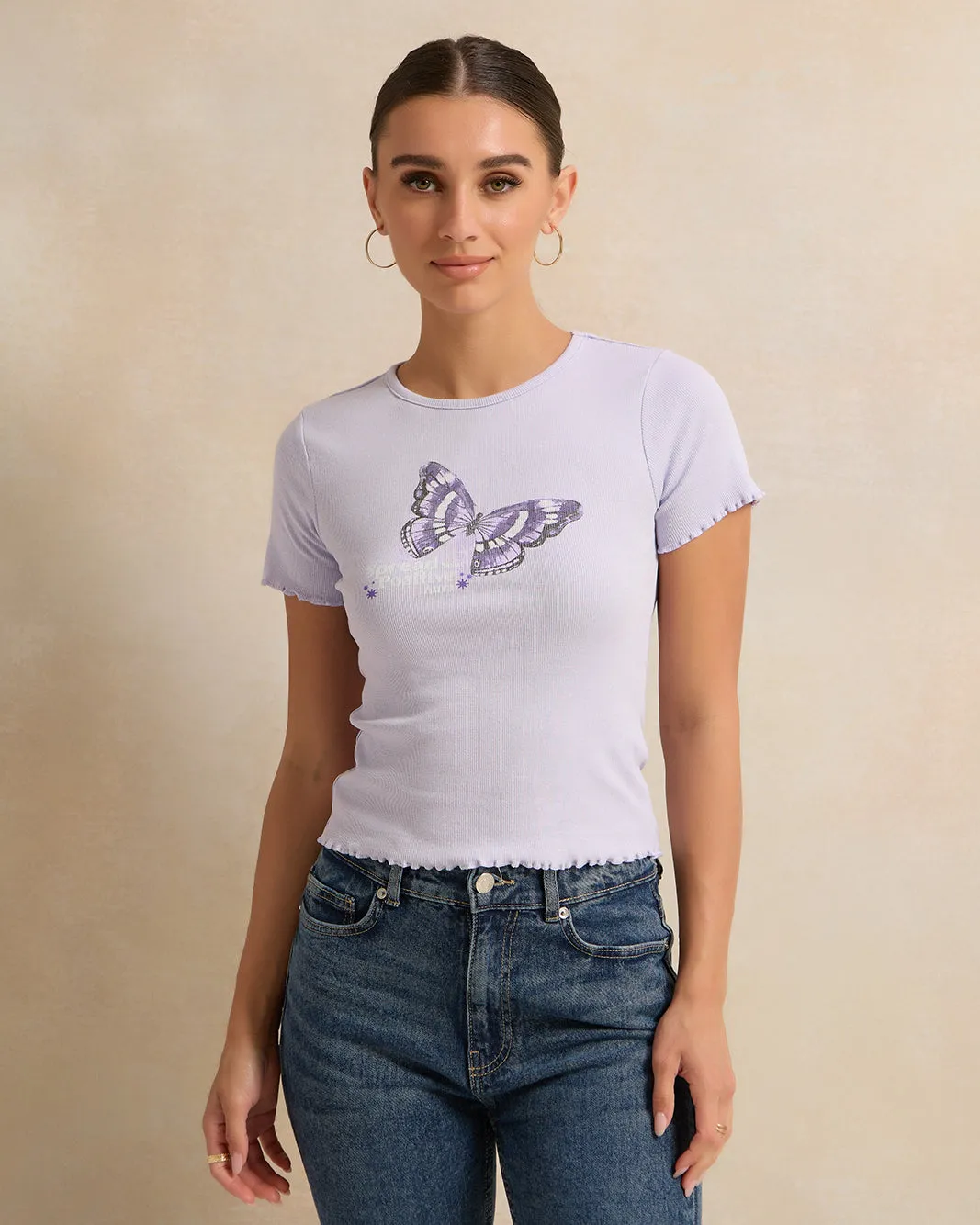 Women Lilac Printed T-Shirt sold by Redtag