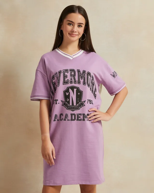 Senior Girls Purple Wednesday Print Dress sold by Redtag