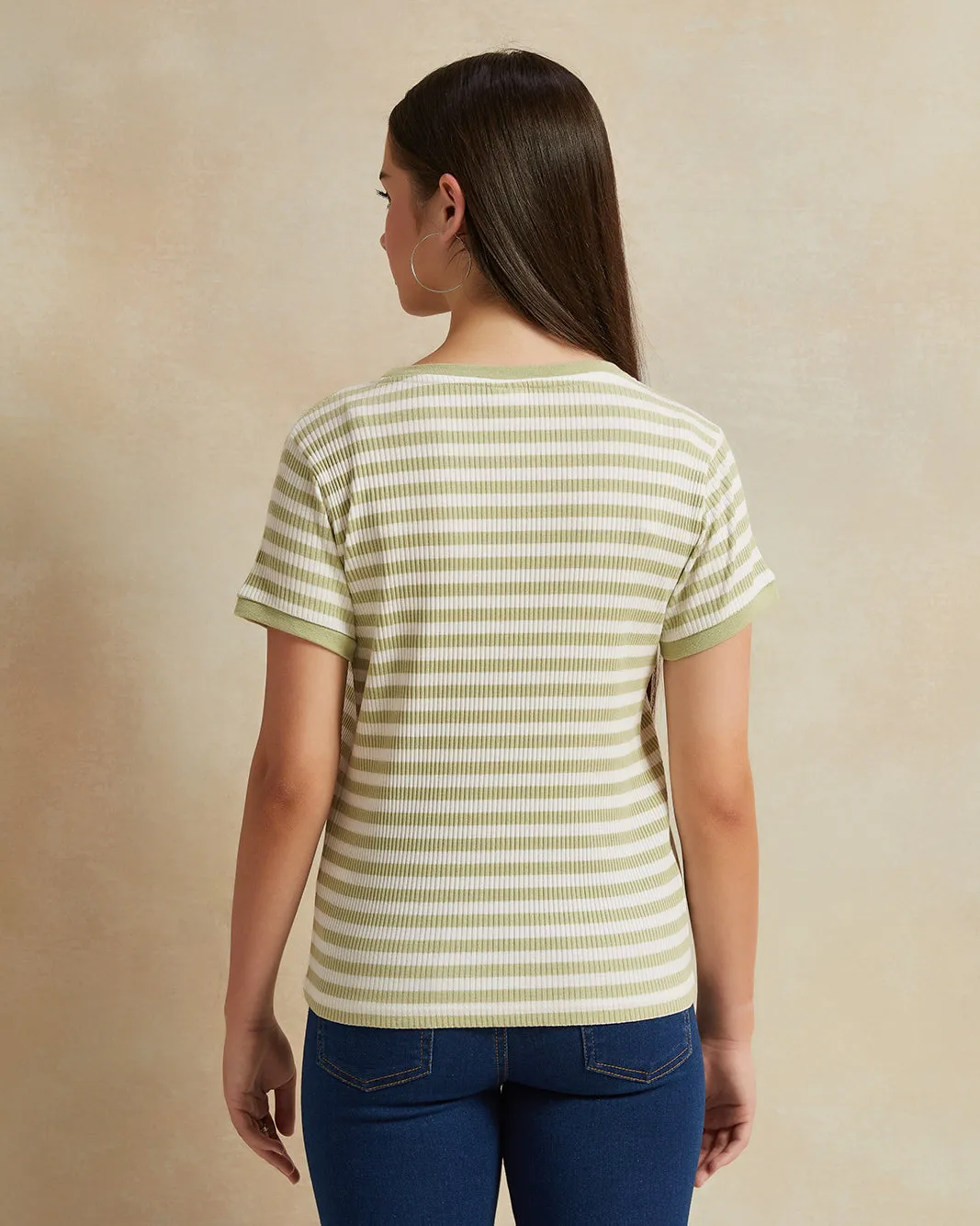 Senior Girls White And Green Striped Hello Kitty Top sold by Redtag product image thumbnail 3