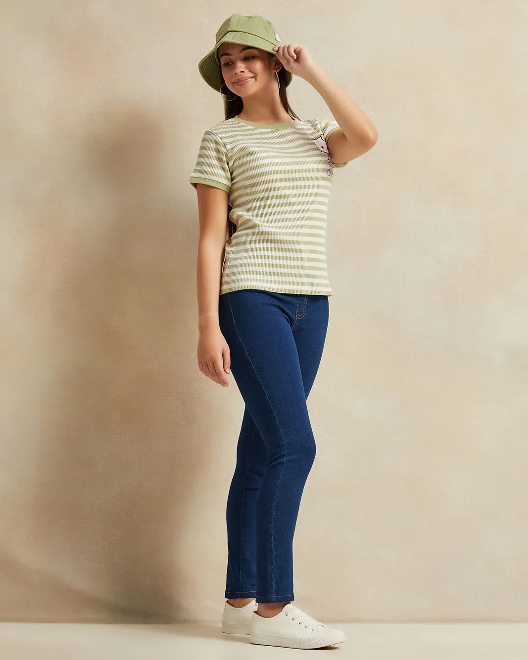 Senior Girls White And Green Striped Hello Kitty Top sold by Redtag product image thumbnail 2