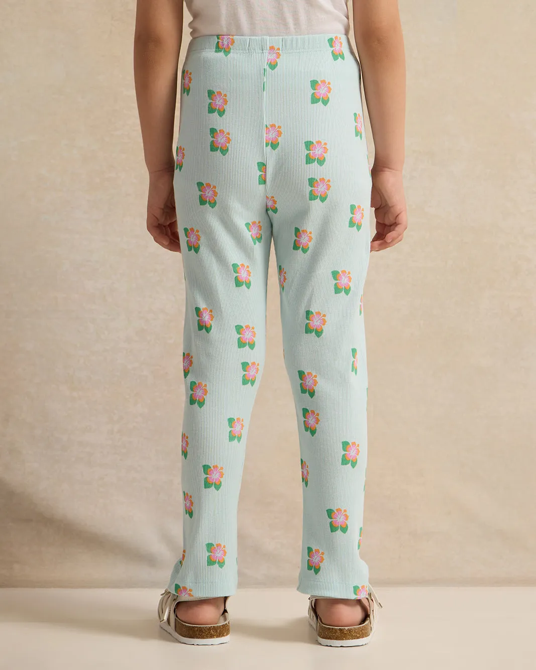 Girls Blue Floral Print Rib Leggings sold by Redtag product image thumbnail 3